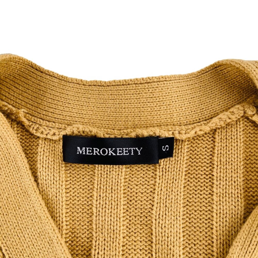 Merokeety Womens Cable Knit Button-Up Cardigan Sweater With Pockets Yellow - Picture 2 of 6